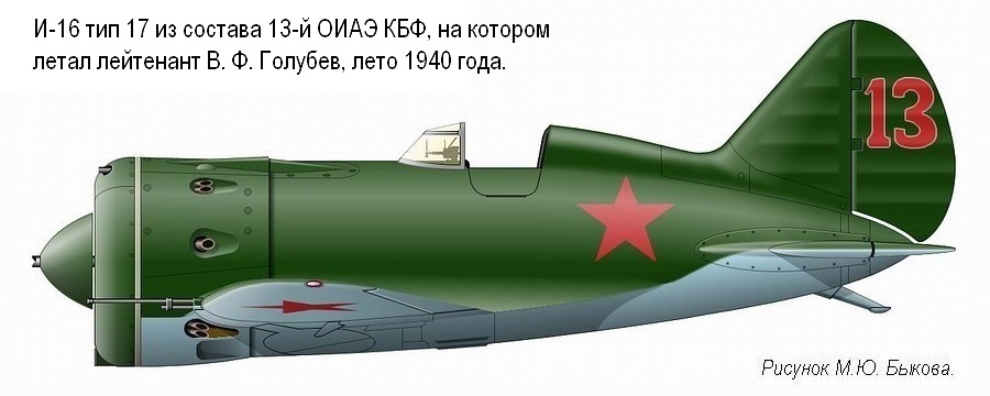 И-16 тип 17 лейтенанта В. Ф. Голубева. 13-я ОИАЭ, 1940 г.