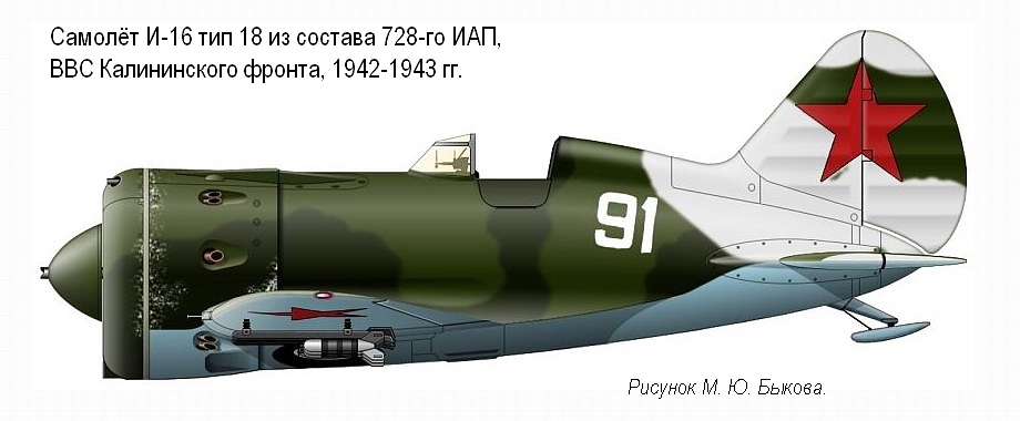 И-16 тип 10 из состава 728-го ИАП, 1942 г.