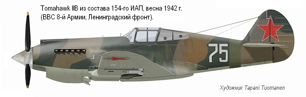 P-40В из состава 154-го ИАП, Ленинградский фронт, весна 1942 г.